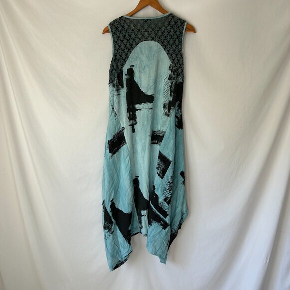 Art Of Cloth Linen Blend Midi Dress Paint Stroke Design M - Picture 4 of 7